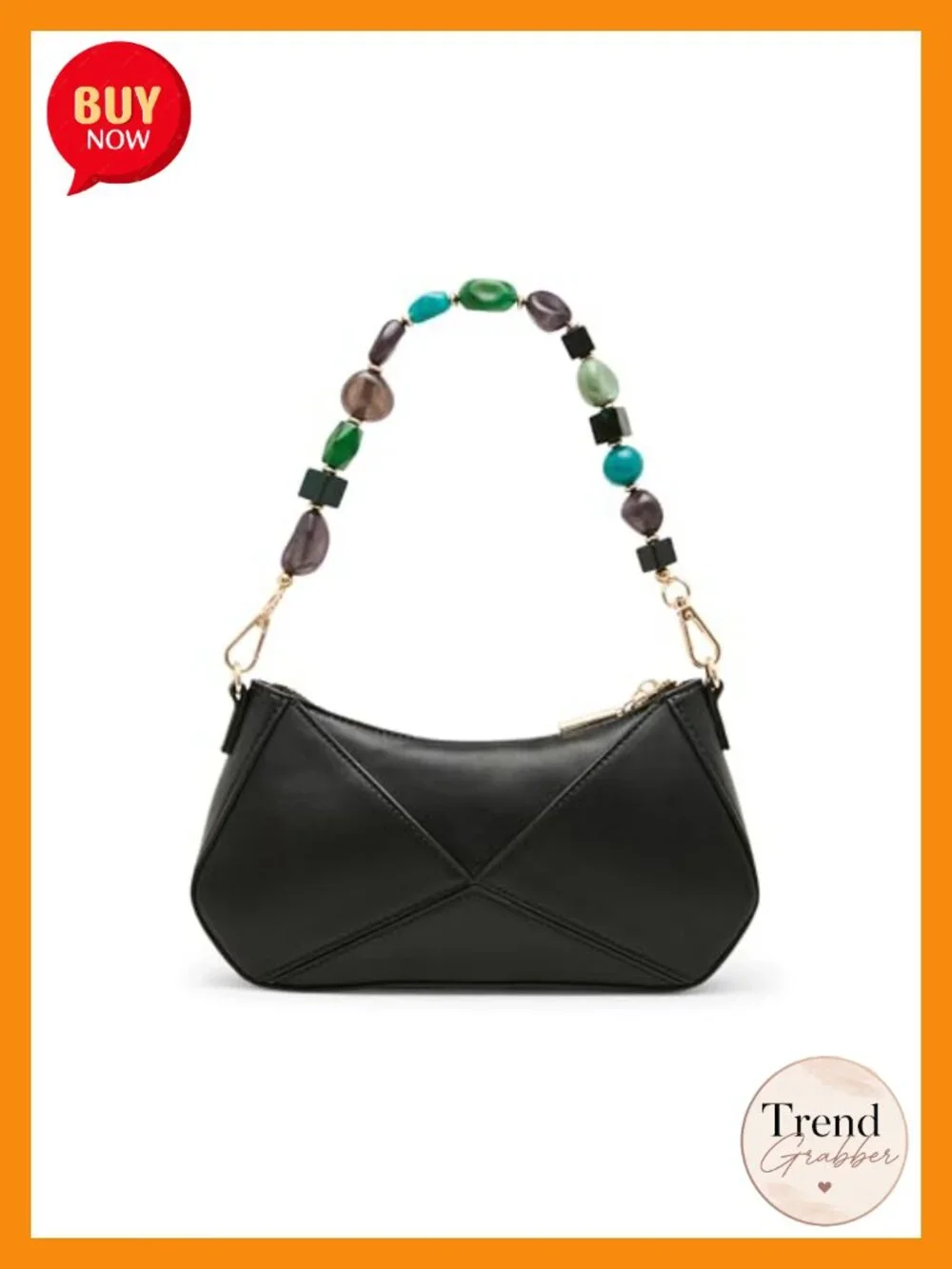 Faux Leather Crossbody Bag Satchel with Zipper Closure and Bead Strap